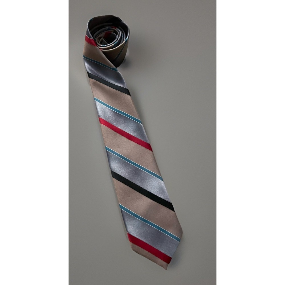 Wemlon Wembley Neckwear Tie Multicolor Silver Red Teal Diagonal Striped AOP JBHS